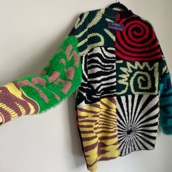 EUC STELLA MCCARTNEY + Ed Curtis patchwork jacquard-knit wool cardigan - Picture 11 of 12